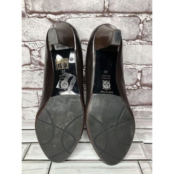 GIORGIA B. Brown Leather Patent Bow Designer Pumps Heels Women’s Sz 38EU/7.5M US - Picture 15 of 16